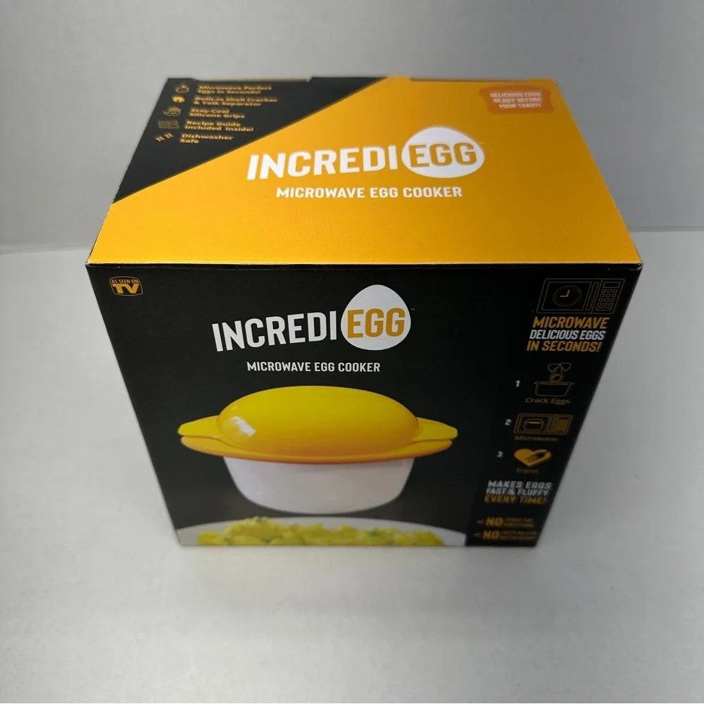 IncrediEgg Microwave Egg Cooker Build-in Shell Cracker & Egg York Separator NEW